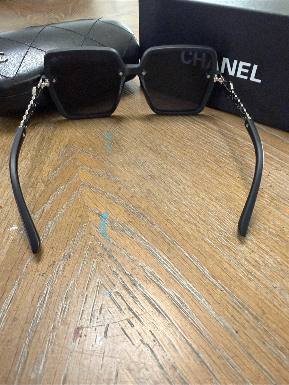 CHANEL Black Oversized Square Sunglasses with Silver CC Accents - Picture 8 of 9
